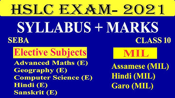 Seba HSLC Syllabus Elective Subjects & MIL 2021