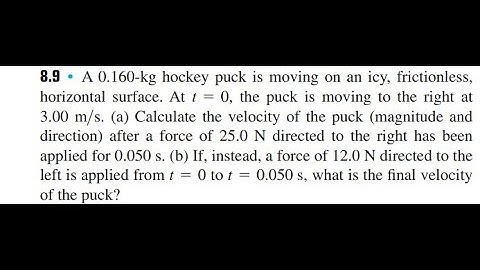 A 0.160 -kg hockey puck is moving on an icy, frictionless, horizontal surface. At the puck is moving