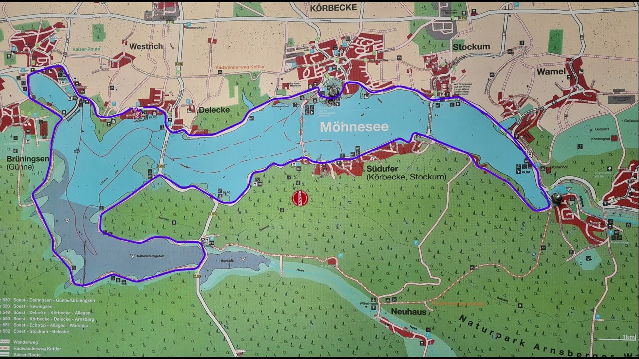 Mit dem Fahrrad um den Möhnesee im Sauerland. 34 Km Fahrrad Rundtour an der Möhnetalsperre Möhne