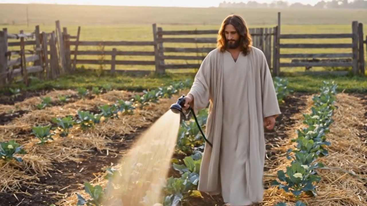 Jesus Planting, Caring for, and Harvesting Cauliflower | AI Christian Tribute