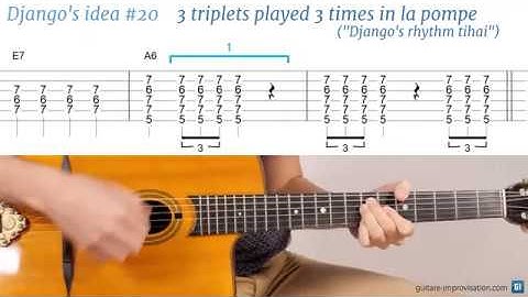 Django Reinhardt lick #20 : 3 triplets played 3 times in La pompe ("Django