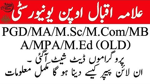 Date Sheet for Online Exams of PGD/MA/M.Sc/M.Com/MBA/MPA/M.Ed (ODL) Programs|Semester Autumn 2020|