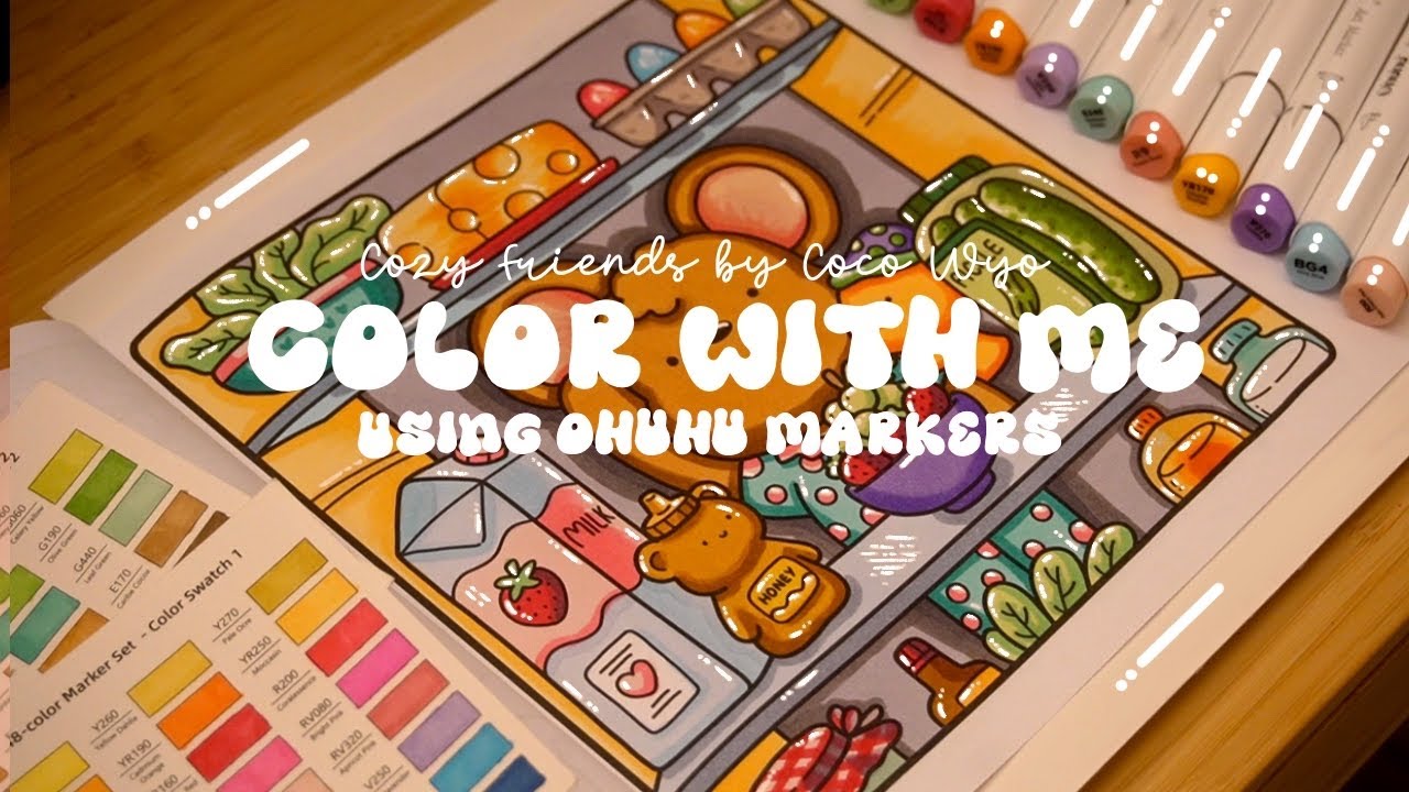 Color with me (ASMR) 🍓💕 'Cozy Friends' by Coco Wyo using Ohuhu markers 🌱✏️ #adultcoloring #asmr