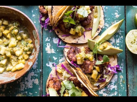 20 Minute Caribbean Shrimp Tacos with Roasted Jalapeño Pineapple Salsa Verde