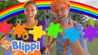 blippi meekahs rainbow color playtime space needle playground blippi learn colors science