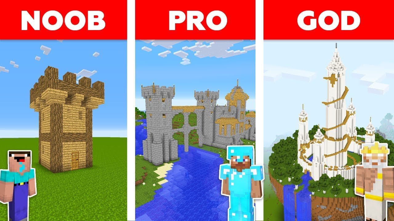 Minecraft Noob Vs Pro Vs God Castle Base Challenge In Minecraft - minecraft walkthrough roblox live giving away godly