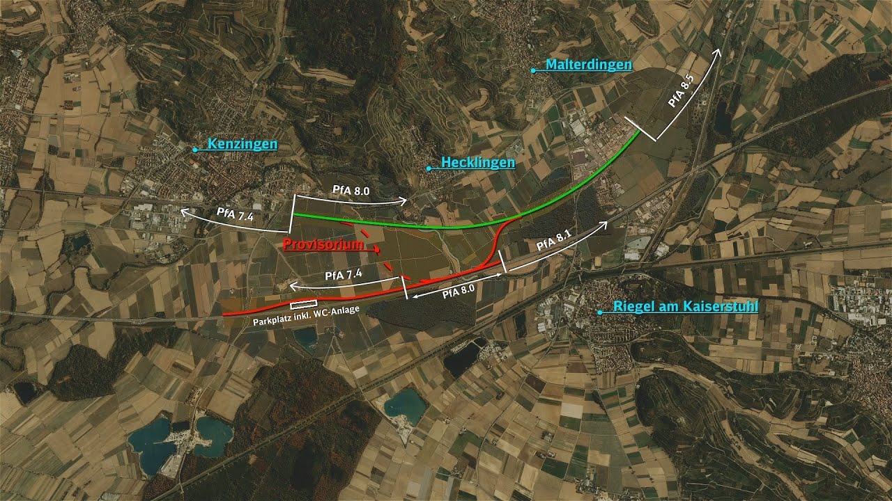 Visualisierung des Abschnitts zwischen Kenzingen und Riegel/Malterdingen (PfA 8.0)