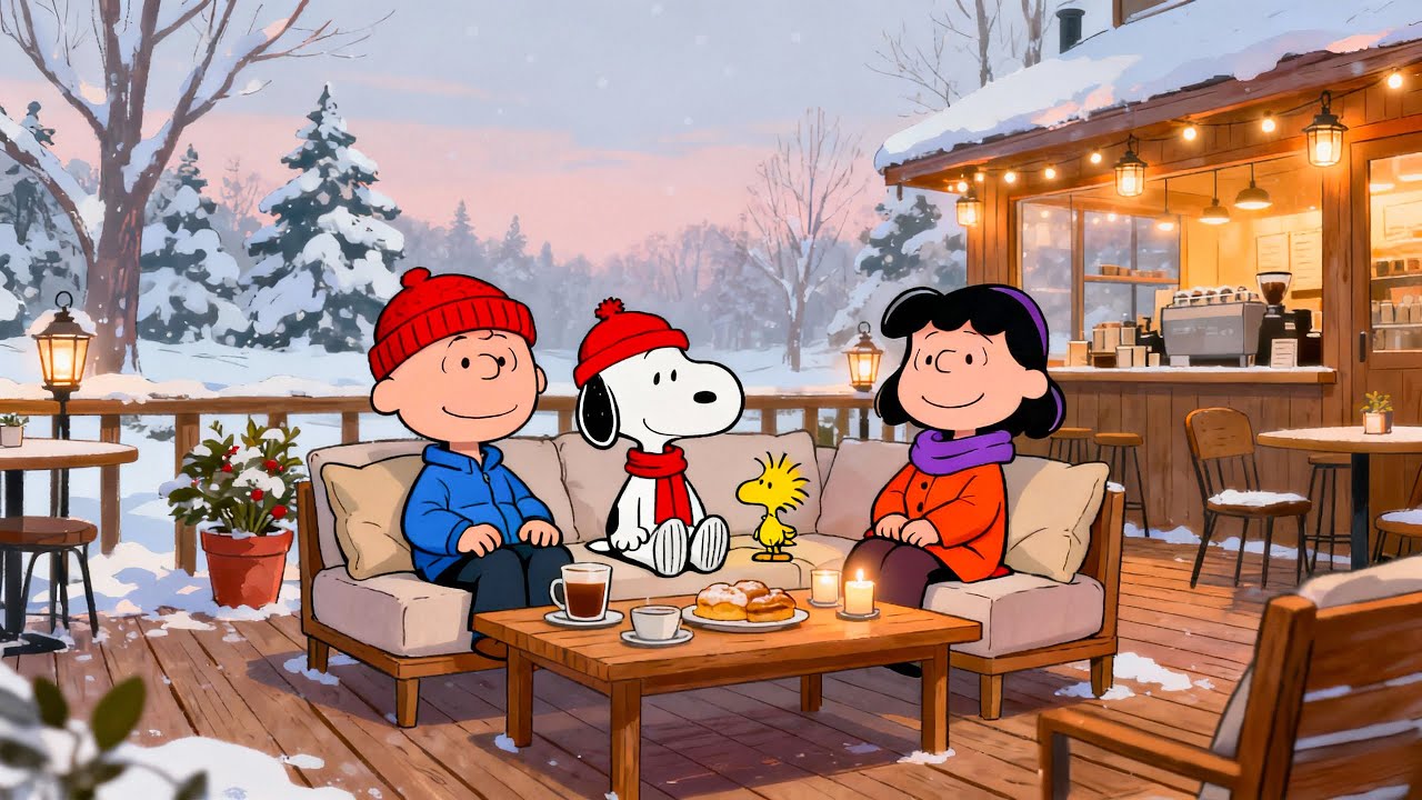 Peaceful Winter Café with Snoopy & Charlie Brown ❄️☕ Gentle Lofi Music for Study & Relax
