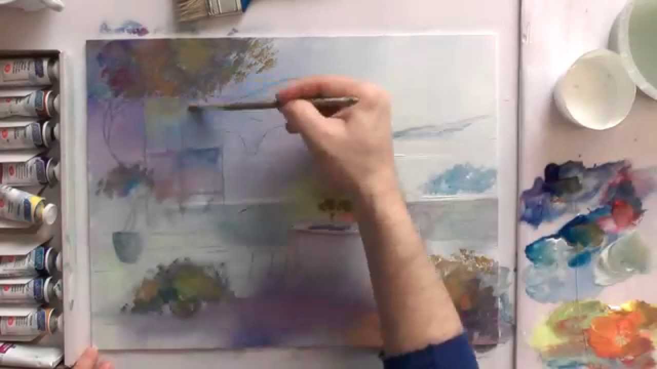 Рисуем акрилом Прохладное утро - YouTube