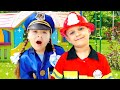 Diana and Roma Play Pretend Police Firefighter Professions