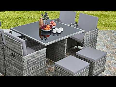 Panana 9 Piece 8 Seater Rattan Cube Dining Table Garden Furniture Patio Set 