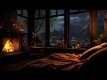 Rainy night on a mountain retreat with crackling fireplace  thunder for sleeping