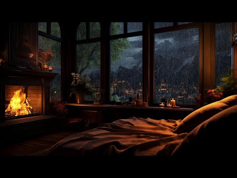 Rainy Night On A Mountain Retreat With Crackling Fireplace x Thunder For Sleeping