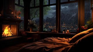 Rainy Night on a Mountain Retreat with Crackling Fireplace \& Thunder for Sleeping