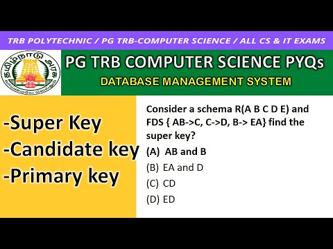 Super Key, Candidate Key, Primary Key in DBMS | PG TRB Computer Science | PG TRB CS | Computer In...