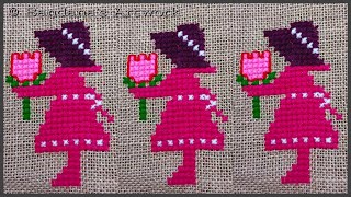 Princess cross stitch hand embroidery design/pattern on Sitting mat, Doormat, Table clothes