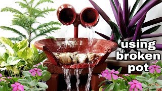 How to make beautiful terracotta waterfall fountain with broken pot very easy