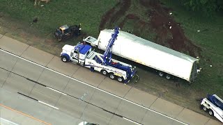 WATCH: Sky 5 shows overturned semi-trailer off side of Kilpatrick Turnpike in OKC metro