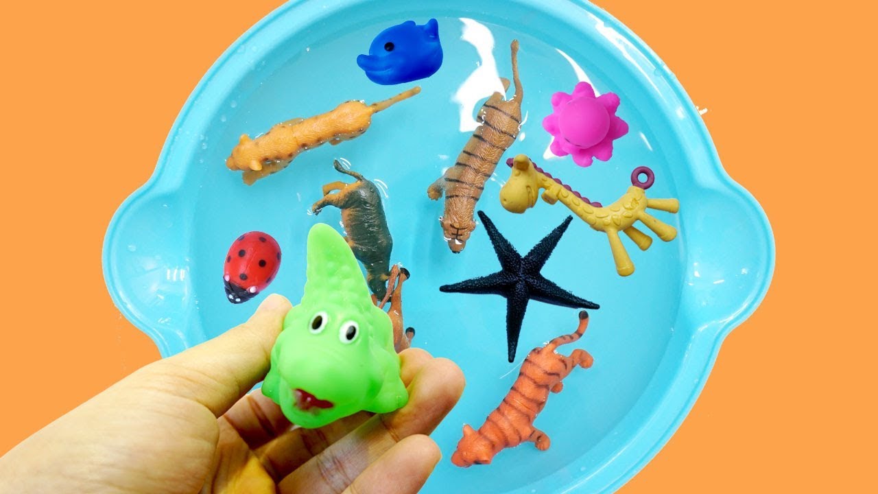 Learn Colors With Wild Animals in Blue Pool Water Shark Toys For Kids ...
