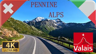 DRIVING through THE PENNINE ALPS, Valais Alps, SWITZERLAND-ITALY I 4K 60fps