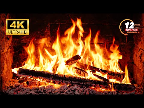 Cozy Fireplace 4K . Fireplace With Crackling Fire Sounds. Fireplace Burning Background