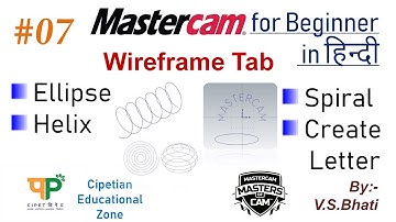 Mastercam Wireframe Tab || Ellipse || Helix || Spiral || Create Letters || Mastercam for Beginners