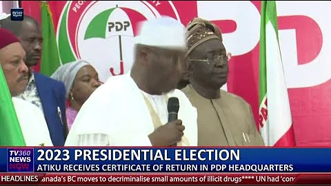 2023 Presidential election: Atiku receives certificate of return at PDP headquarters