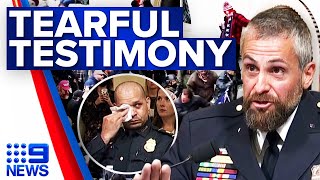Police officers break down at US Capitol riots hearing | 9 News Australia
