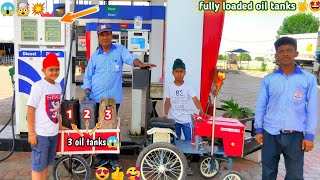 Homemade mini tractor pulling fully loaded oil tanks |tractors going to petrol pump 🤩|