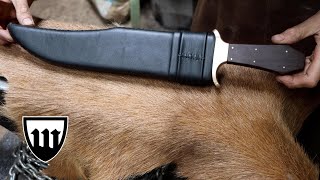 Engineering a stainless steel coffin handle bowie knife, making the scabbard.