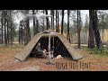 Rain camping in large hot tent  rain sounds