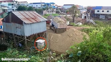 New Project !!! Good skill Komatsu D20P Dozer & Truck 5T Land development use soil in Flooded land