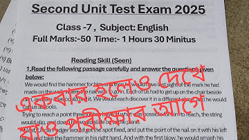 class 7 english suggestion 2nd unit test 2025 // class 7 english 2nd unit test question paper 2025