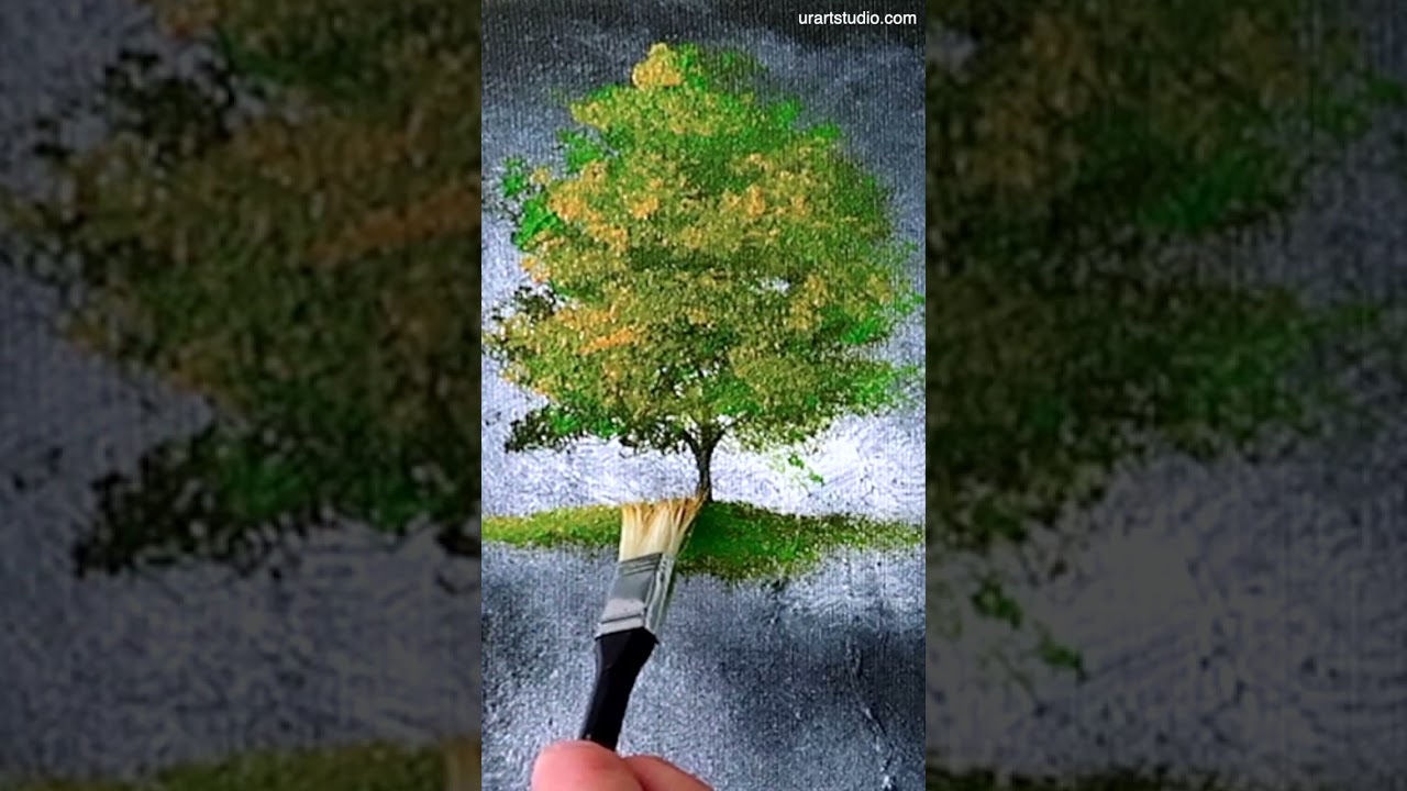 Golden Green Tree 🌳 Simple Acrylic Painting #acrylicpainting #treeart #naturepainting