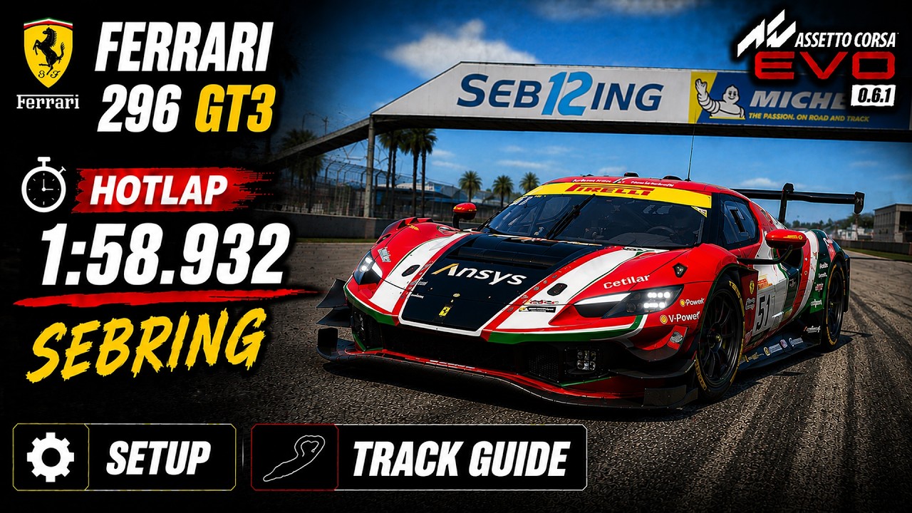🏁 FERRARI 296 GT3 | SEBRING | HOTLAP ⏱️ 1:58.932 | 🎮 AC EVO