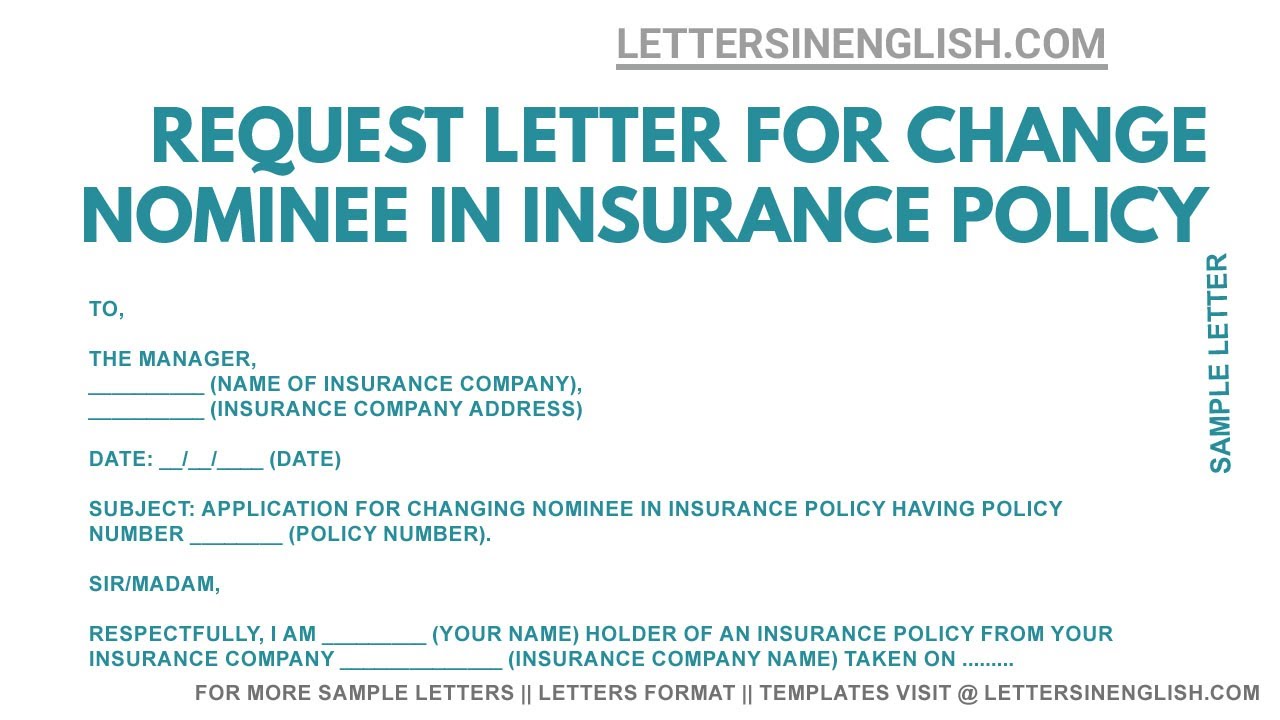 Sample Request Letter for Change Nominee in Insurance Policy