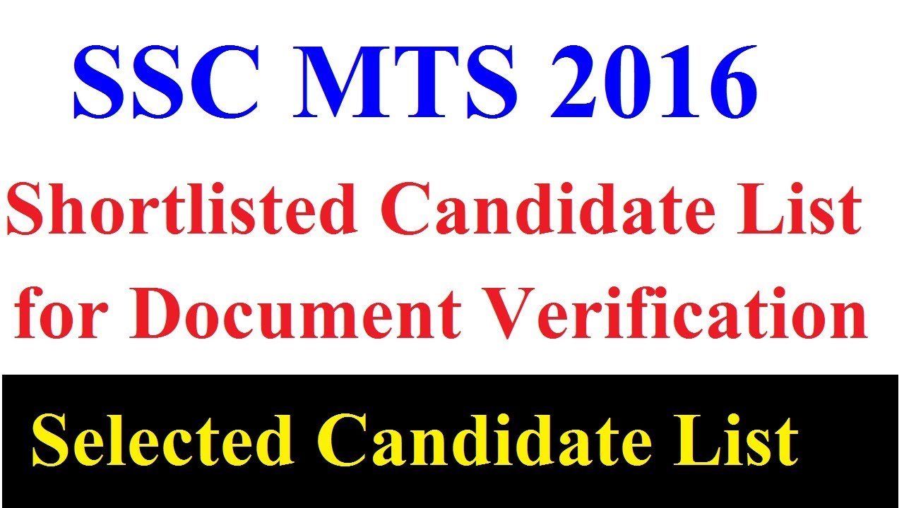 SSC MTS 2016 Tier-II Result Shortlisted Candidate for Document Verification Cut-off Statewise
