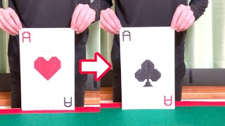 全マーク出現カード　簡単マジック種明かし　 4-Suits-Card Magic Trick Tutorial.