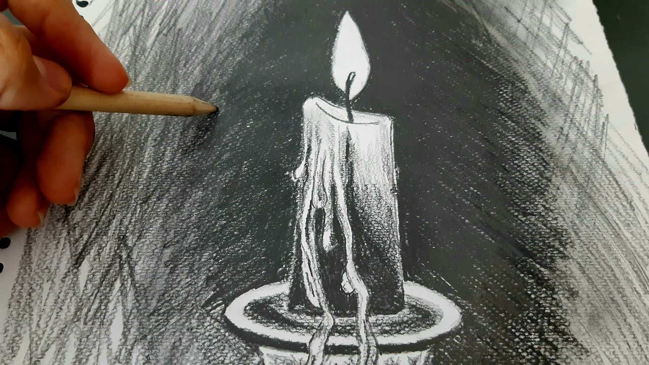 How to Draw and Sketch a Realistic Candle using Pencil - Sketching - YouTube
