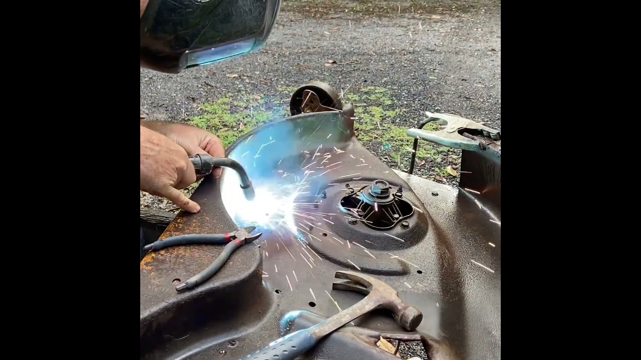 Welding repair on mower deck 