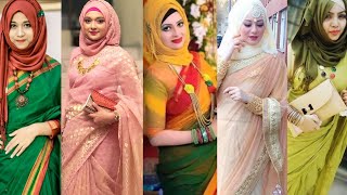 New Saree With Hijab Style//How To Style Hijab With Saree//Different Party Hijab Style With Saree