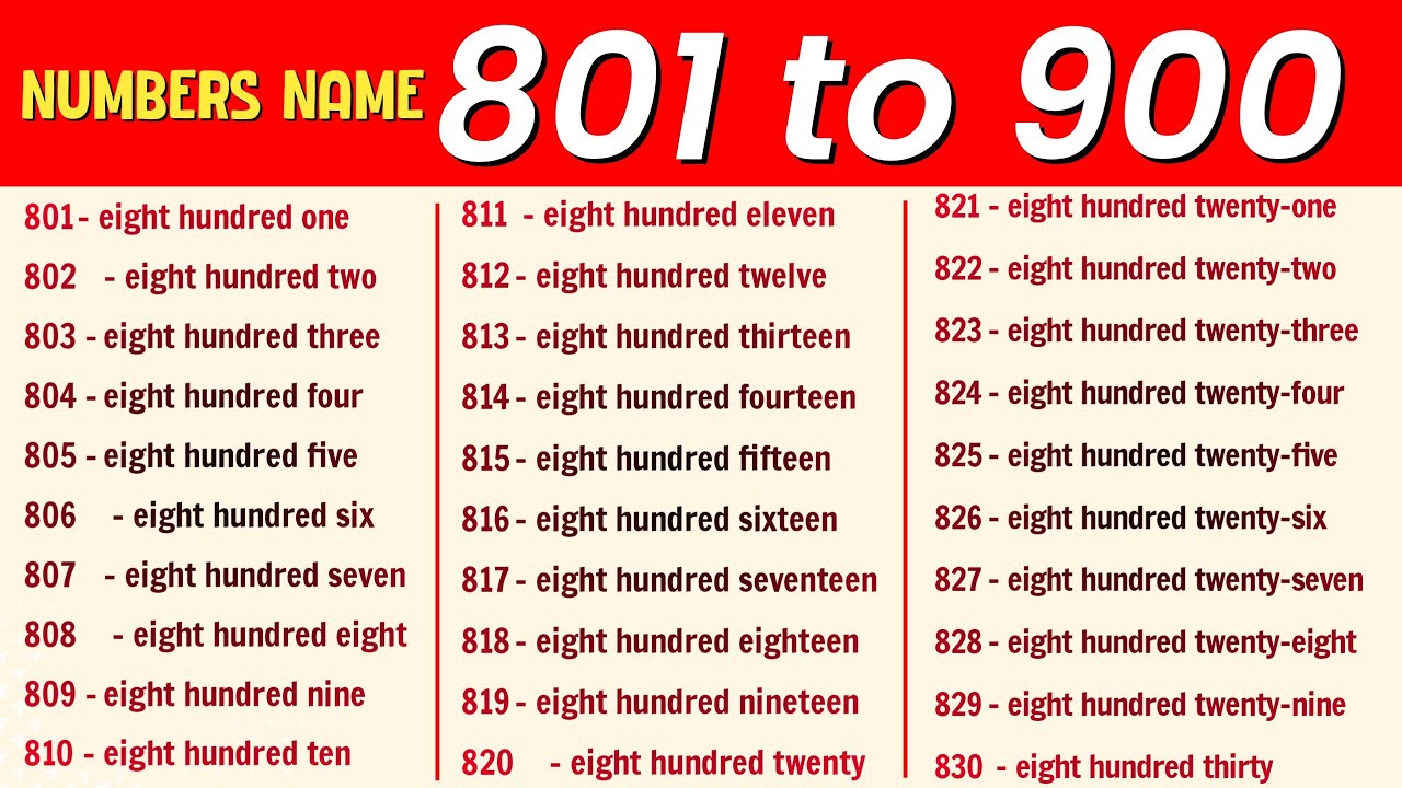 Numbers 801 to 900 || Numbers name 801 to 900 || Numbers in words 801 ...