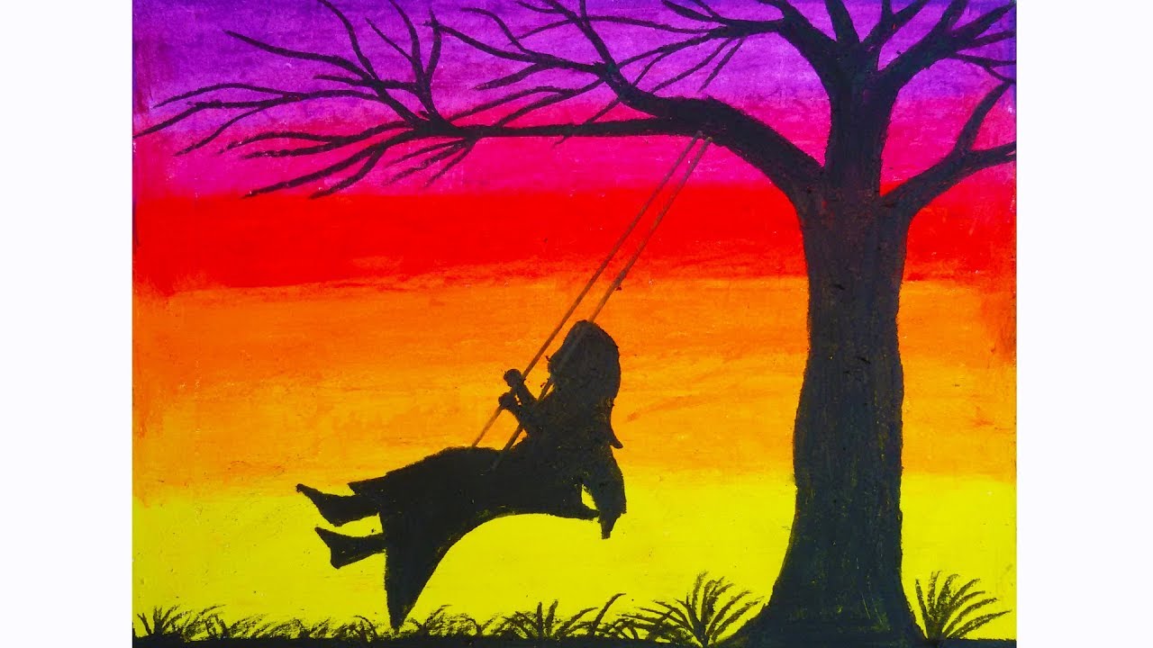 Девочка на закате рисунок