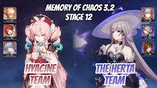 Hyacine x Mydei & The Herta Team Memory of Chaos Stage 12 (3 Stars) | Honkai Star Rail
