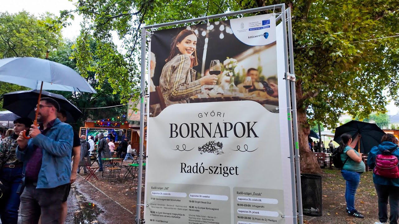 Győr Radó Island Rainy Day Walk at 2025 Wine Festival | Advent Hungary Travel 🇭🇺