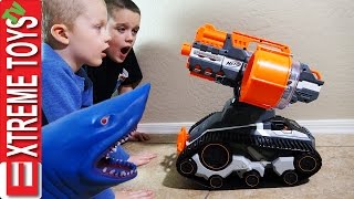 Wild Shark Vs. Nerf TerraScout Drone! Crazy Shark Toy Attacks the Nerf Robot!