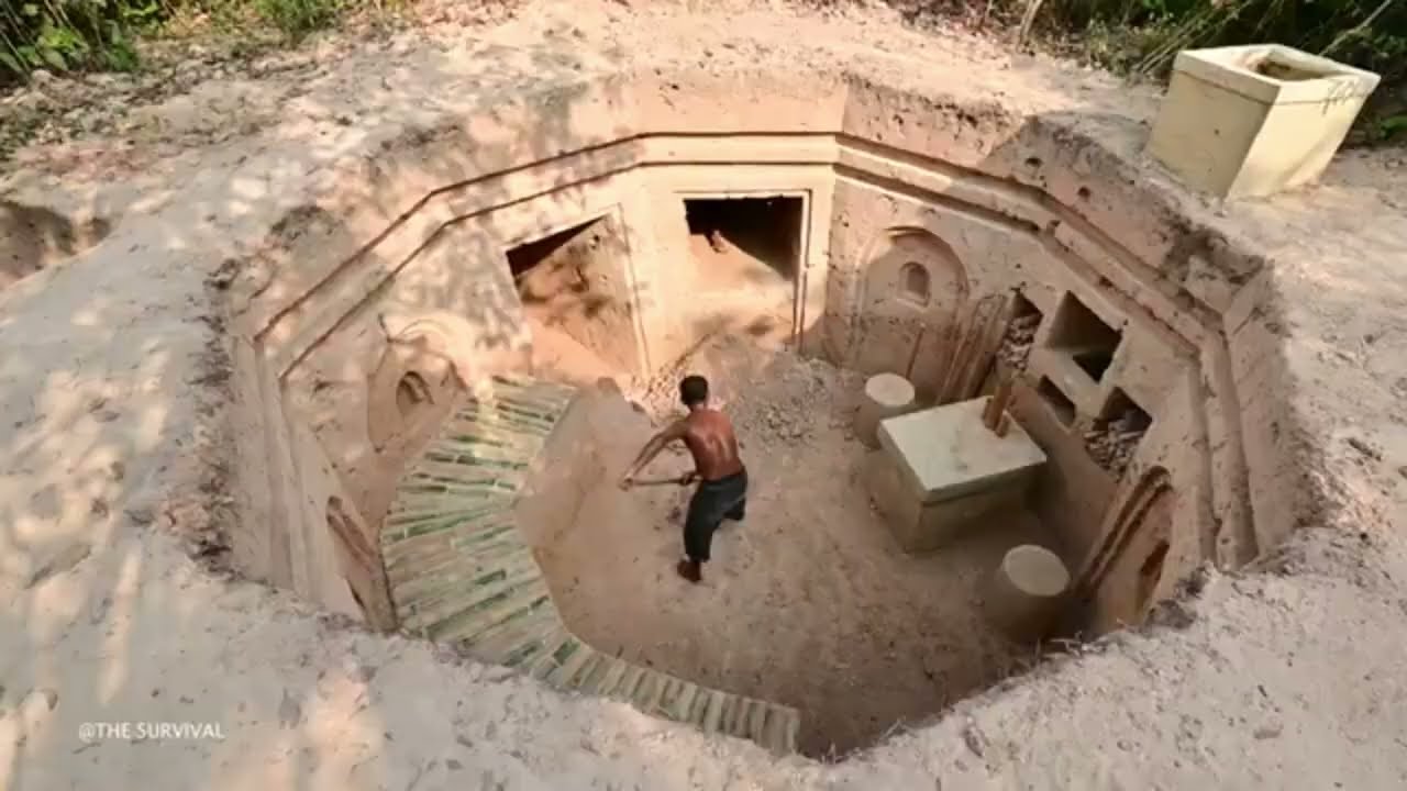 Can Primitive Techniques Hold a Secret Tunnel and Pools?#undergroundtunnel #survivalbuilds #outdoors by Wild Shelter Survival Universe