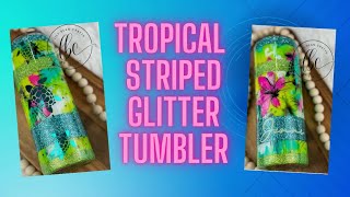 Tropical Striped Glitter Tumbler