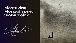 "Mastering monochrome: Watercolor process for grayscale paintings! #watercolor #arttutorial