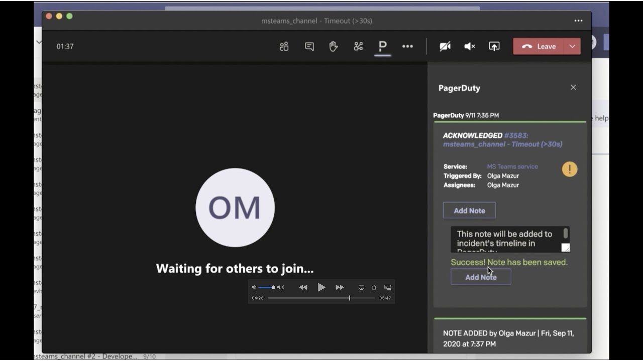 PagerDuty + Microsoft Teams Meeting Integration Demo YouTube